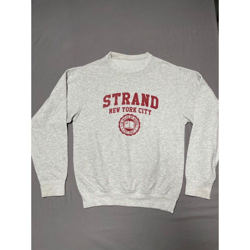 Strand Bookstore NYC Sweatshirt Mens Heather Gray Red Logo Crewneck Pullover